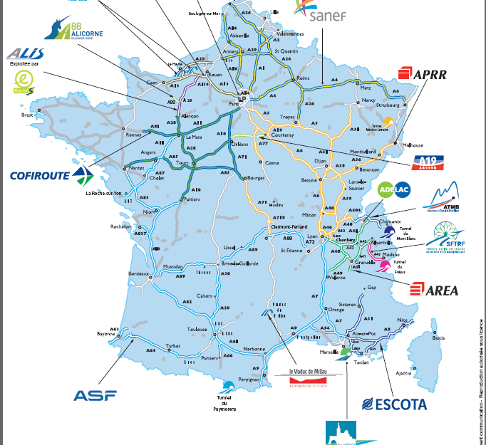 карта автомобильных дорог Франции